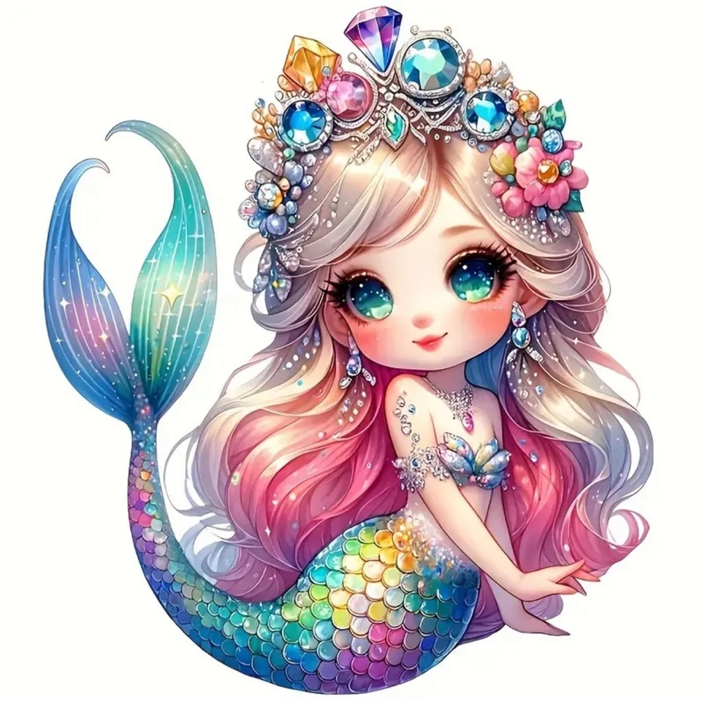 Soft Hues Rainbow Mermaid Shaped 2D Flat Acrylic Ornament Pendant
